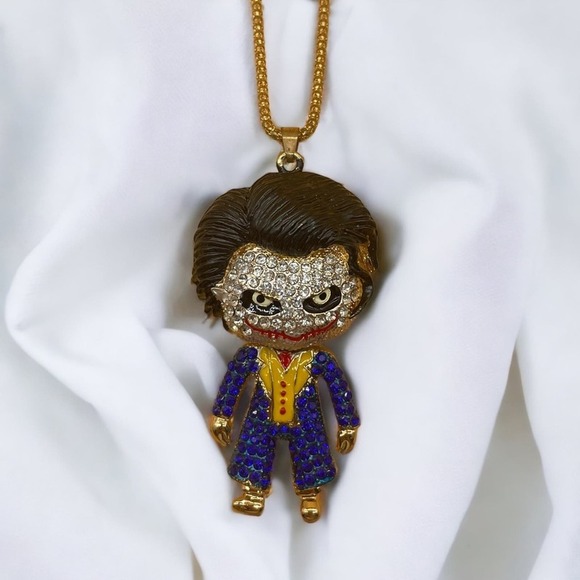 Betsey Johnson Colorful & Gold Tone Marvel The Joker Necklace with Rhinestones - Picture 1 of 3